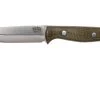 Bark River Gunny Scandi CPM 3V, Green Canvas Micarta, Funda Marrón