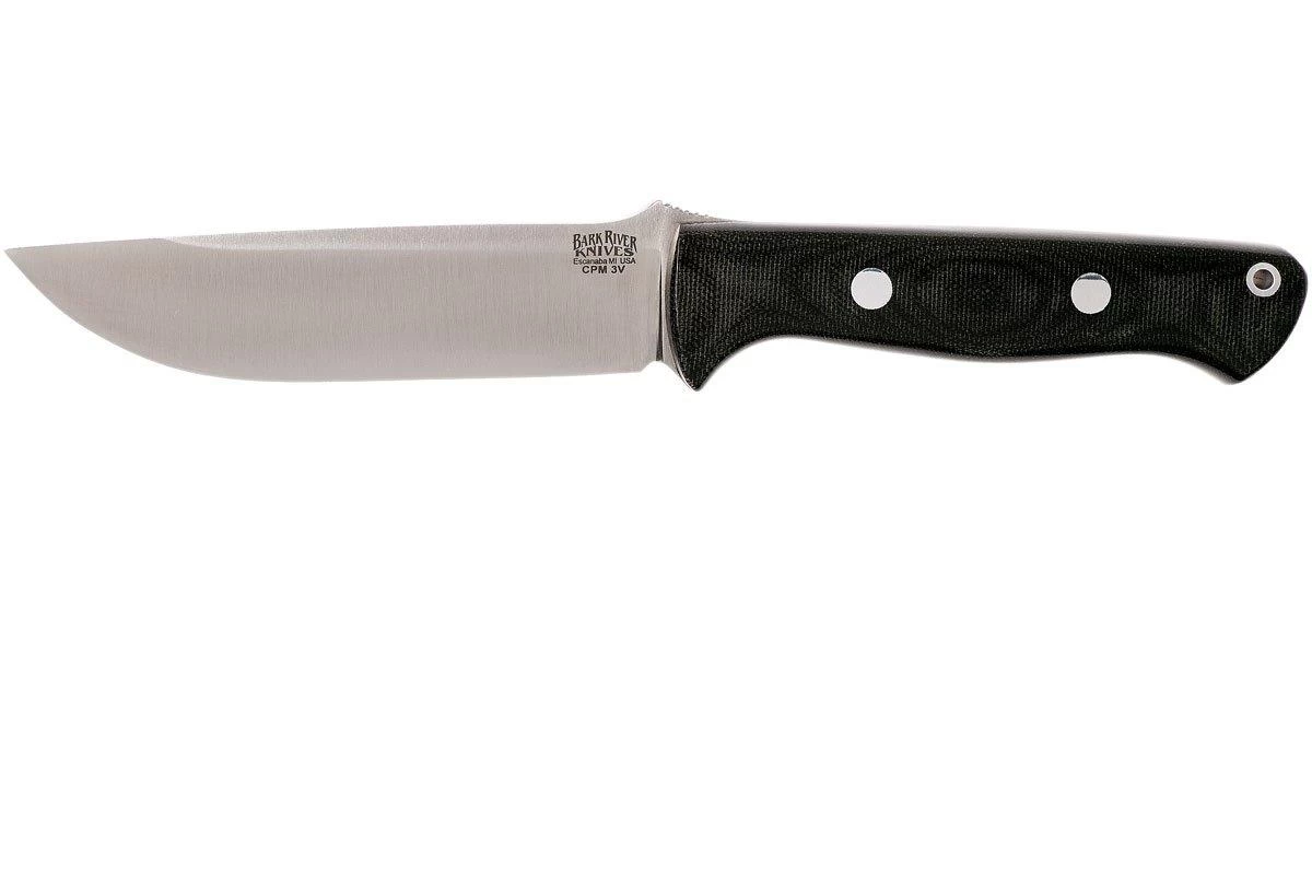 Bark River Bravo 1.2 CPM 3V, Black Canvas Micarta, Funda Marr贸n
