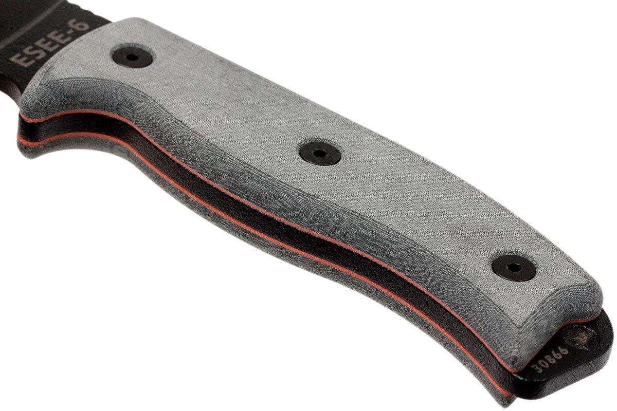 ESEE Model 6 Black Blade, Grey Handle 6P-B Con Funda Negra + Clip De Cintur贸n - Imagen 4