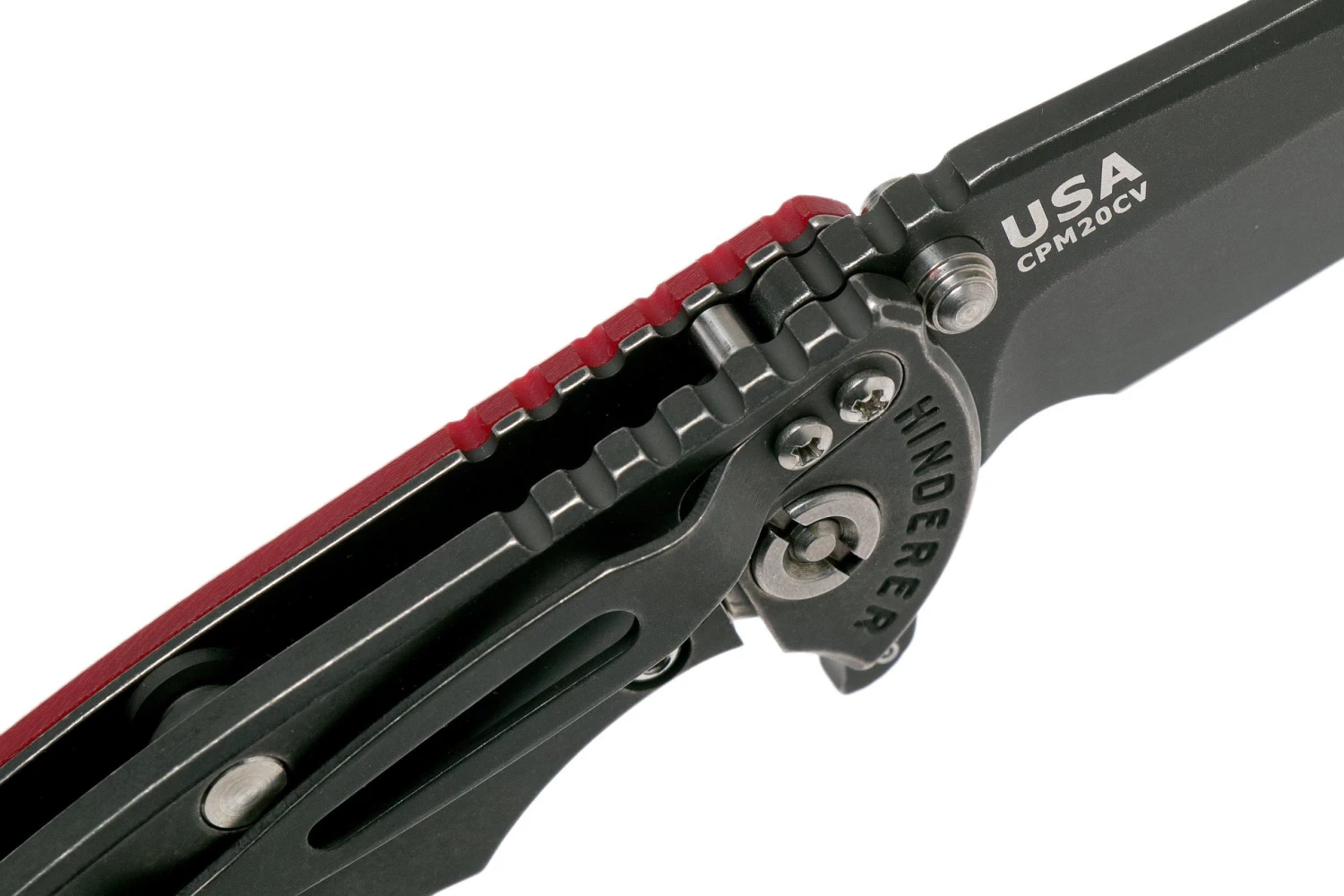 Rick Hinderer XM-18 3.5" Spanto CPM 20CV Battle Black, Red G10 Navaja - Imagen 6