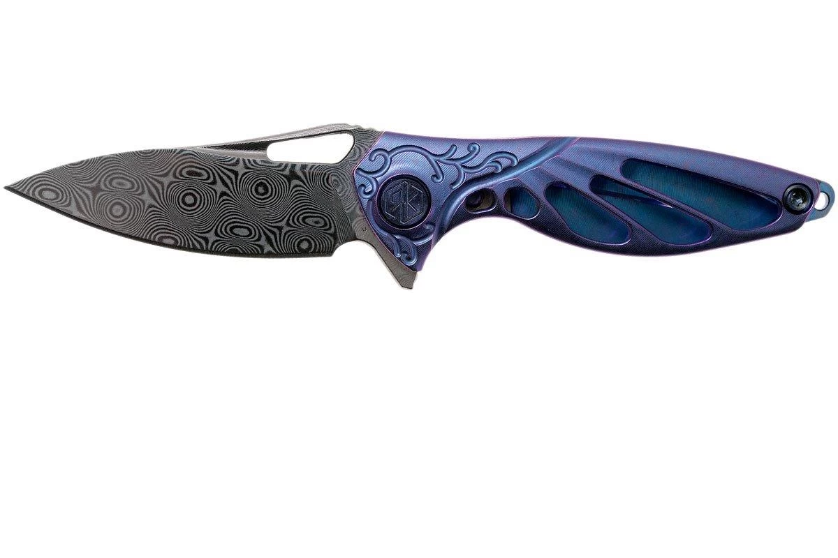 Rike Mini Hummingbird Navaja Damascus, Azul