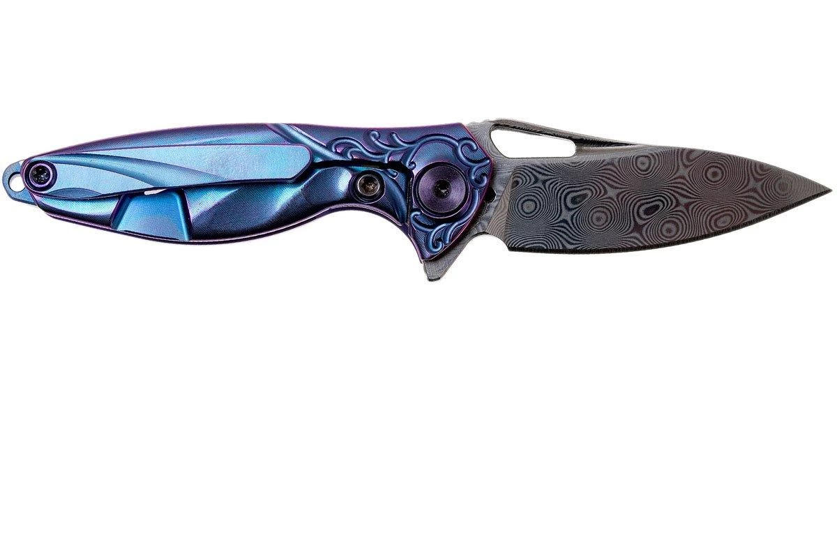 Rike Mini Hummingbird Navaja Damascus, Azul - Imagen 2