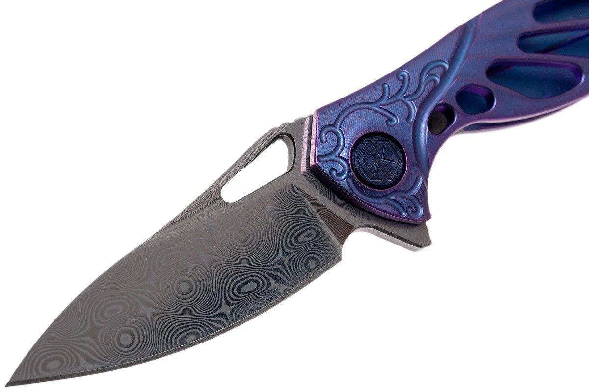 Rike Mini Hummingbird Navaja Damascus, Azul - Imagen 3