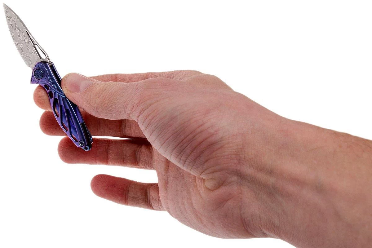 Rike Mini Hummingbird Navaja Damascus, Azul - Imagen 8