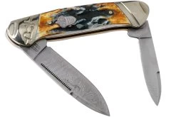 Rough Ryder Canoe Cinnamon Stag RR2156 Damascus Navaja Slipjoint