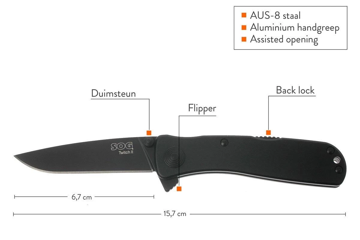 SOG Twitch II WI-12 Black, Navaja - Imagen 2