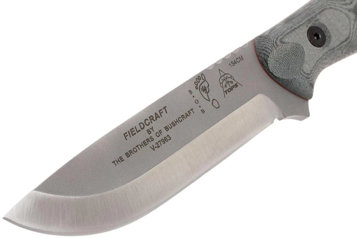 TOPS Knives B.O.B. Fieldcraft154CM Grey/Black Micarta BROS-154-BLM Cuchillo Bushcraft - Imagen 3